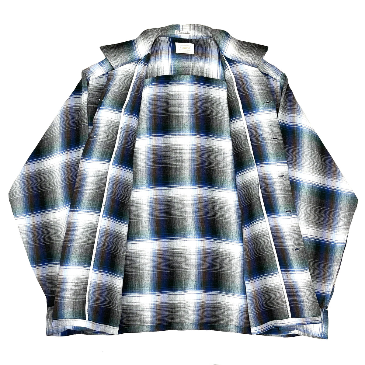 VINTAGE) 1960'S BRENT SHADOW PLAID RAYON OPEN COLLAR BOX SHIRT – Linco