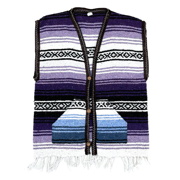 (VINTAGE) MADE IN MEXICO UNKNOWN STRIPED PATTERN BLANKET FRINGE VEST