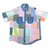 (VINTAGE) 1990'S～ MADE IN USA Re DeNiM PATCHWORK REMAKE DENIM SHORT SLEEVE WESTERN SHIRT