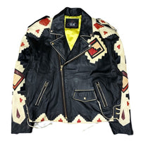(VINTAGE) 1990'S～ MADE IN MEXICO VOLCANO BUFFALO PATTERN LEATHER PATCH DESIGN DOUBLE BREASTED LEATHER BIKER JACKET