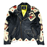 (VINTAGE) 1990'S～ MADE IN MEXICO VOLCANO BUFFALO PATTERN LEATHER PATCH DESIGN DOUBLE BREASTED LEATHER BIKER JACKET