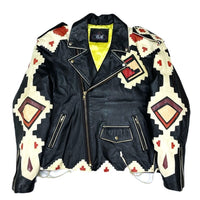 (VINTAGE) 1990'S～ MADE IN MEXICO VOLCANO BUFFALO PATTERN LEATHER PATCH DESIGN DOUBLE BREASTED LEATHER BIKER JACKET