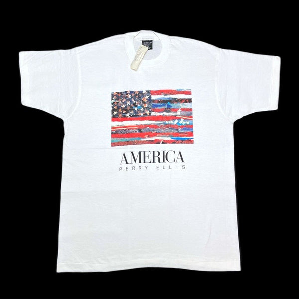 (T-SHIRT) DEAD STOCK NEW 1990'S～ MADE IN USA PERRY ELLIS STARS AND STRIPES PRINT T-SHIRT