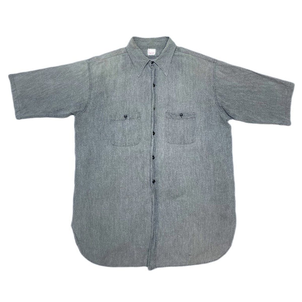 (VINTAGE) 1940'S～ 5 BROTHER SHORT SLEEVE BLACK CHAMBRAY SHIRT WITH GUSSET