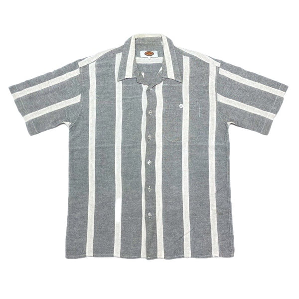 (VINTAGE) 1980'S～ PRO TONG STRIPED PATTERN FLAX BLEND LOOP COLLAR SHORT SLEEVE BOX SHIRT
