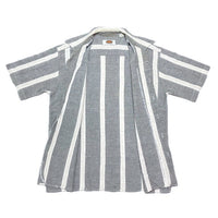 (VINTAGE) 1980'S～ PRO TONG STRIPED PATTERN FLAX BLEND LOOP COLLAR SHORT SLEEVE BOX SHIRT