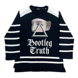 (designers) 2019 MADE IN JAPAN UNDER COVER SLEEVE STRIPE PANELED DESIGN DOUBLE SIDED PRINT SHIRT WITH ELBOW PATCH