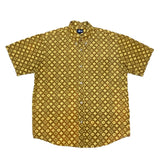 (VINTAGE) 1990'S～ OLD STUSSY NAVY TAG MONOGRAM PATTERN TOTAL PATTERN PRINT 3 POINT FASTENING SHORT SLEEVE SHIRT AS IS