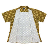 (VINTAGE) 1990'S～ OLD STUSSY NAVY TAG MONOGRAM PATTERN TOTAL PATTERN PRINT 3 POINT FASTENING SHORT SLEEVE SHIRT AS IS