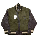 (designers) DEAD STOCK NEW 1980'S～ MADE IN KOREA monsieur NICOLE FRONT DEFORMED ZIP DESIGN PLAIN SLEEVE LEATHER VARSITY JACKET