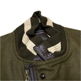 (designers) DEAD STOCK NEW 1980'S～ MADE IN KOREA monsieur NICOLE FRONT DEFORMED ZIP DESIGN PLAIN SLEEVE LEATHER VARSITY JACKET