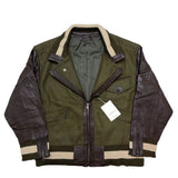 (designers) DEAD STOCK NEW 1980'S～ MADE IN KOREA monsieur NICOLE FRONT DEFORMED ZIP DESIGN PLAIN SLEEVE LEATHER VARSITY JACKET