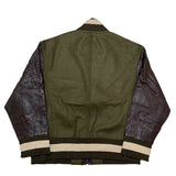 (designers) DEAD STOCK NEW 1980'S～ MADE IN KOREA monsieur NICOLE FRONT DEFORMED ZIP DESIGN PLAIN SLEEVE LEATHER VARSITY JACKET