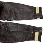 (designers) DEAD STOCK NEW 1980'S～ MADE IN KOREA monsieur NICOLE FRONT DEFORMED ZIP DESIGN PLAIN SLEEVE LEATHER VARSITY JACKET