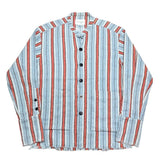 (designers) MADE IN LOS ANGELES GREG LAUREN REMAKE HEM FRINGE STYLE STRIPED PATTERN STAND UP COLLAR SHIRT