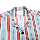 (designers) MADE IN LOS ANGELES GREG LAUREN REMAKE HEM FRINGE STYLE STRIPED PATTERN STAND UP COLLAR SHIRT