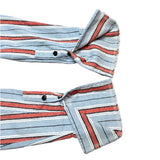 (designers) MADE IN LOS ANGELES GREG LAUREN REMAKE HEM FRINGE STYLE STRIPED PATTERN STAND UP COLLAR SHIRT