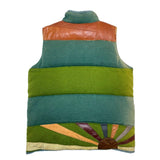 (designers) MADE IN NEPAL MASH LEATHER PANELED DESIGN STRIPED PATTERN COTTON HEMP DOWN VEST