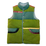 (designers) MADE IN NEPAL MASH LEATHER PANELED DESIGN STRIPED PATTERN COTTON HEMP DOWN VEST