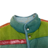 (designers) MADE IN NEPAL MASH LEATHER PANELED DESIGN STRIPED PATTERN COTTON HEMP DOWN VEST