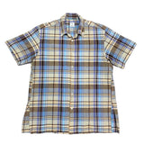 (designers) MADE IN JAPAN Jipijapa LATTICE PATTERN COTTON LINEN LOOP COLLAR SHORT SLEEVE BOX BUTTON DOWN SHIRT