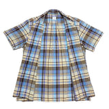 (designers) MADE IN JAPAN Jipijapa LATTICE PATTERN COTTON LINEN LOOP COLLAR SHORT SLEEVE BOX BUTTON DOWN SHIRT