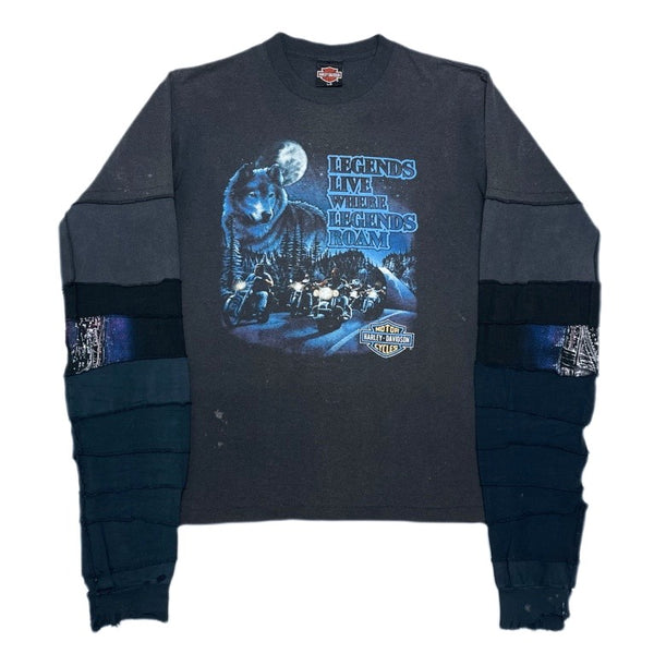 (VINTAGE) 1990'S～ MADE IN USA HARLEY DAVIDSON SLEEVE PATCHWORK REMAKE LONG SLEEVE T-SHIRT AS IS