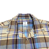 (designers) MADE IN JAPAN Jipijapa LATTICE PATTERN COTTON LINEN LOOP COLLAR SHORT SLEEVE BOX BUTTON DOWN SHIRT