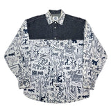 (DESIGNERS) 1990'S～ MADE IN ITALY ICEBERG JEANS KEITH HARING STYLE PRINT BLACK DENIM PANELED SHIRT