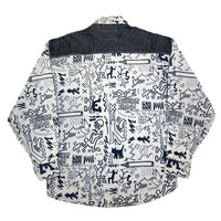 (DESIGNERS) 1990'S～ MADE IN ITALY ICEBERG JEANS KEITH HARING STYLE PRINT BLACK DENIM PANELED SHIRT