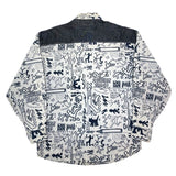 (DESIGNERS) 1990'S～ MADE IN ITALY ICEBERG JEANS KEITH HARING STYLE PRINT BLACK DENIM PANELED SHIRT