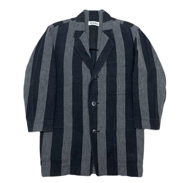 (DESIGNERS) 1980'S～ MADE IN JAPAN Plantation by ISSEY MIYAKE THICK STRIPED PATTERN 3 BUTTON BLAZER JACKET WITH PATCH POCKET