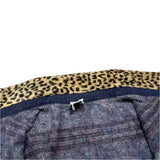 (vintage) MADE IN USA Re DENIM 1970'S WRANGLER BODY LEOPARD PATTERN FAUX FUR PANELED REMAKE CHORE COAT WITH BLANKET LINER