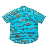 (vintage) 1980'S～ MADE IN ITALY Henley Cotton's STRIPED X ELEPHANT ALL OVER PRINT SHORT SLEEVE SHIRT