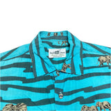 (vintage) 1980'S～ MADE IN ITALY Henley Cotton's STRIPED X ELEPHANT ALL OVER PRINT SHORT SLEEVE SHIRT