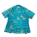 (vintage) 1980'S～ MADE IN ITALY Henley Cotton's STRIPED X ELEPHANT ALL OVER PRINT SHORT SLEEVE SHIRT