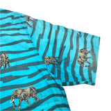 (vintage) 1980'S～ MADE IN ITALY Henley Cotton's STRIPED X ELEPHANT ALL OVER PRINT SHORT SLEEVE SHIRT