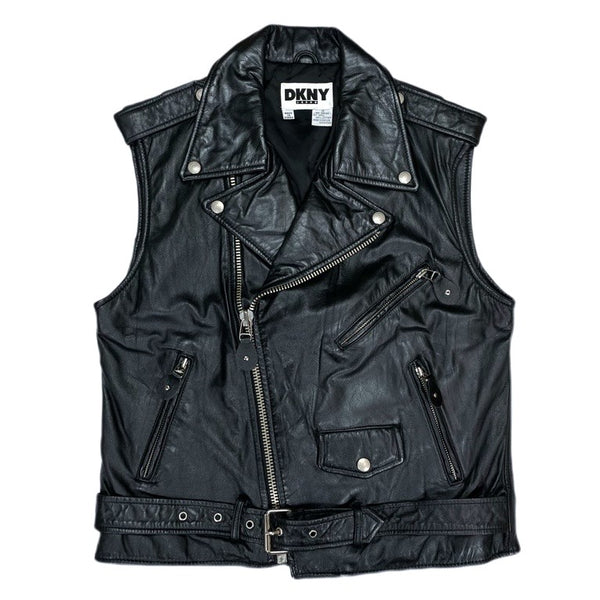 (VINTAGE) 1990'S～ MADE IN KOREA DKNY JEANS SHEEPSKIN DOUBLE BREASTED BIKER VEST