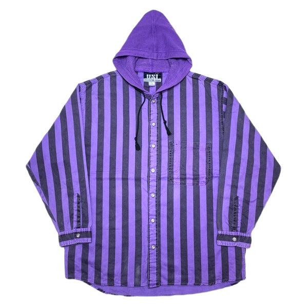 (VINTAGE) 1990'S～ UNIFORM CODE STRIPED PATTERN SWEAT HOODED SHIRT