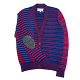 (DESIGNERS) 2015 MADE IN ITALY MAISON MARGIELA 10 3 TYPES OF STRIPED PATTERN PANELED COTTON KNIT CARDIGAN WITH ELBOW PATCH