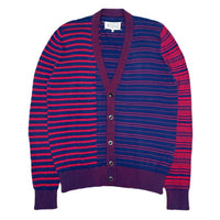 (DESIGNERS) 2015 MADE IN ITALY MAISON MARGIELA 10 3 TYPES OF STRIPED PATTERN PANELED COTTON KNIT CARDIGAN WITH ELBOW PATCH