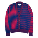 (DESIGNERS) 2015 MADE IN ITALY MAISON MARGIELA 10 3 TYPES OF STRIPED PATTERN PANELED COTTON KNIT CARDIGAN WITH ELBOW PATCH