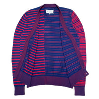 (DESIGNERS) 2015 MADE IN ITALY MAISON MARGIELA 10 3 TYPES OF STRIPED PATTERN PANELED COTTON KNIT CARDIGAN WITH ELBOW PATCH