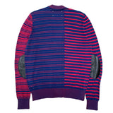 (DESIGNERS) 2015 MADE IN ITALY MAISON MARGIELA 10 3 TYPES OF STRIPED PATTERN PANELED COTTON KNIT CARDIGAN WITH ELBOW PATCH