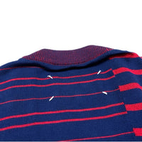 (DESIGNERS) 2015 MADE IN ITALY MAISON MARGIELA 10 3 TYPES OF STRIPED PATTERN PANELED COTTON KNIT CARDIGAN WITH ELBOW PATCH