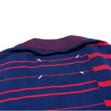(DESIGNERS) 2015 MADE IN ITALY MAISON MARGIELA 10 3 TYPES OF STRIPED PATTERN PANELED COTTON KNIT CARDIGAN WITH ELBOW PATCH