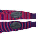 (DESIGNERS) 2015 MADE IN ITALY MAISON MARGIELA 10 3 TYPES OF STRIPED PATTERN PANELED COTTON KNIT CARDIGAN WITH ELBOW PATCH