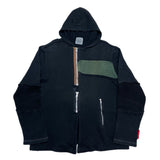 (japan) 1990'S～ DOUBLE SHOCK 2 STEP ZIP DESIGN SLEEVE KNIT PANELED ZIP UP HOODIE SWEAT SHIRT