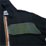 (japan) 1990'S～ DOUBLE SHOCK 2 STEP ZIP DESIGN SLEEVE KNIT PANELED ZIP UP HOODIE SWEAT SHIRT