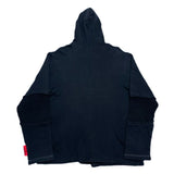 (japan) 1990'S～ DOUBLE SHOCK 2 STEP ZIP DESIGN SLEEVE KNIT PANELED ZIP UP HOODIE SWEAT SHIRT